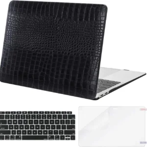 MOSISO Compatible with MacBook Air 13 inch Case 2022 2021 2020 2019 2018 Release A2337 M1 A2179 A1932 Retina Display, Crocodile Grain PU Leather Hard Shell Case&Keyboard Cover&Screen Protector, Black